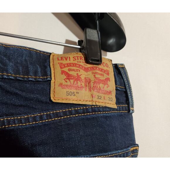 Levis 505 Regular Fit Straight Dark Wash Jeans Mens Sz 32x32 Classic Blue Denim - Picture 6 of 10